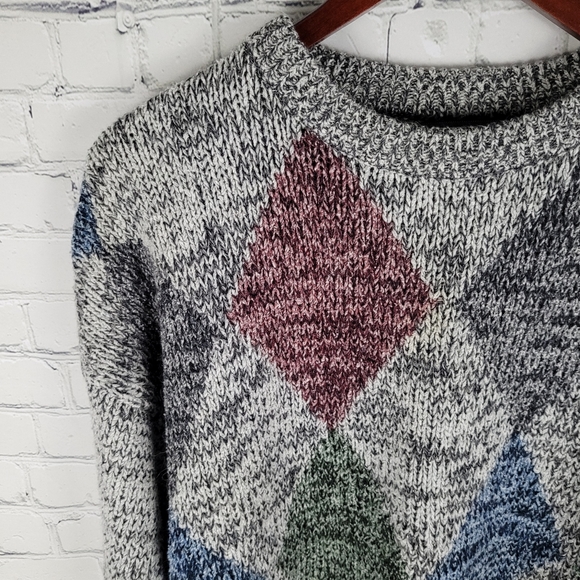 EATON | vintage knit crewneck argyle dad grandpa sweater - Picture 2 of 5